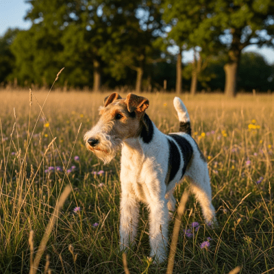 Naturalistic outdoor image of a Wire Fox Terrier