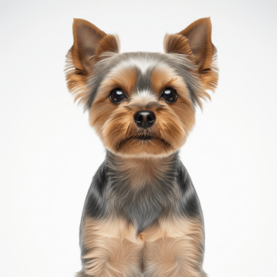 High quality studio photograph of a single Yorkshire Terrier
