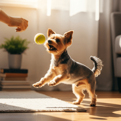 Image of a Yorkshire Terrier interacting with humans in a typical cultural or domestic setting