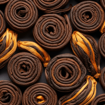 Macro photograph focusing on the texture and details of Yunnan Black Tea leaves, within the taxonomy teas