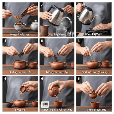 Step-by-step visual depiction showing the preparation process for Yunnan Black Tea, within the taxonomy teas