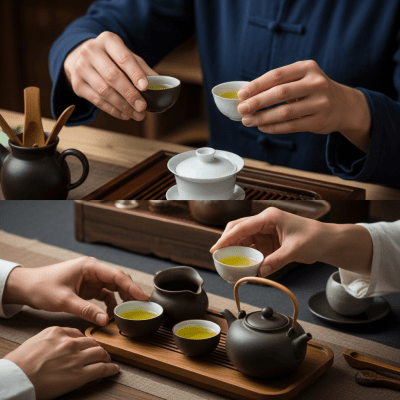 Image showing Yunnan Green Tea prepared and served in its typical cultural context