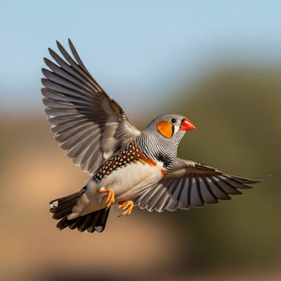 Action shot of a Zebra Finch (birds) in flight