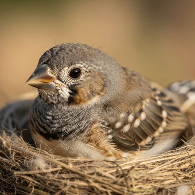 Image of a juvenile or chick stage of the Zebra Finch, within the taxonomy birds