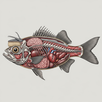 Detailed anatomical illustration of a Zebrafish, part of the taxonomy fish