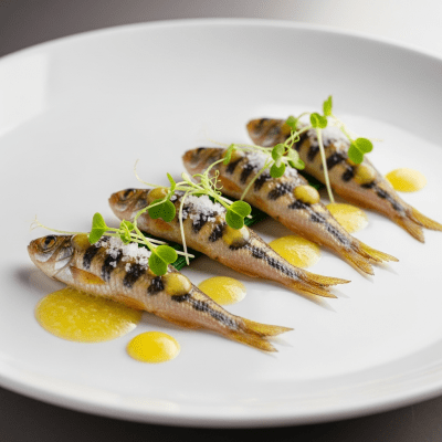 A culinary presentation featuring a prepared dish made with Zebrafish, of the taxonomy fish