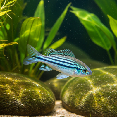 Underwater scene featuring a single Zebrafish