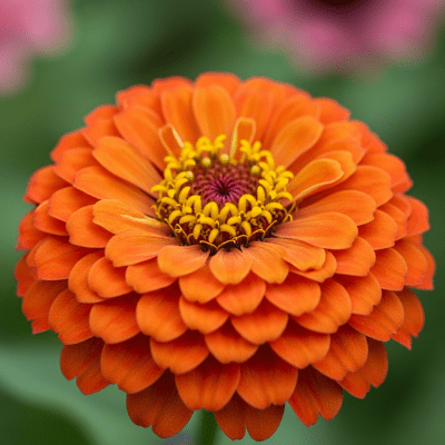 Detailed macro image of a Zinnia (flowers), focusing on the intricate structure of petals, stamens, and pistil