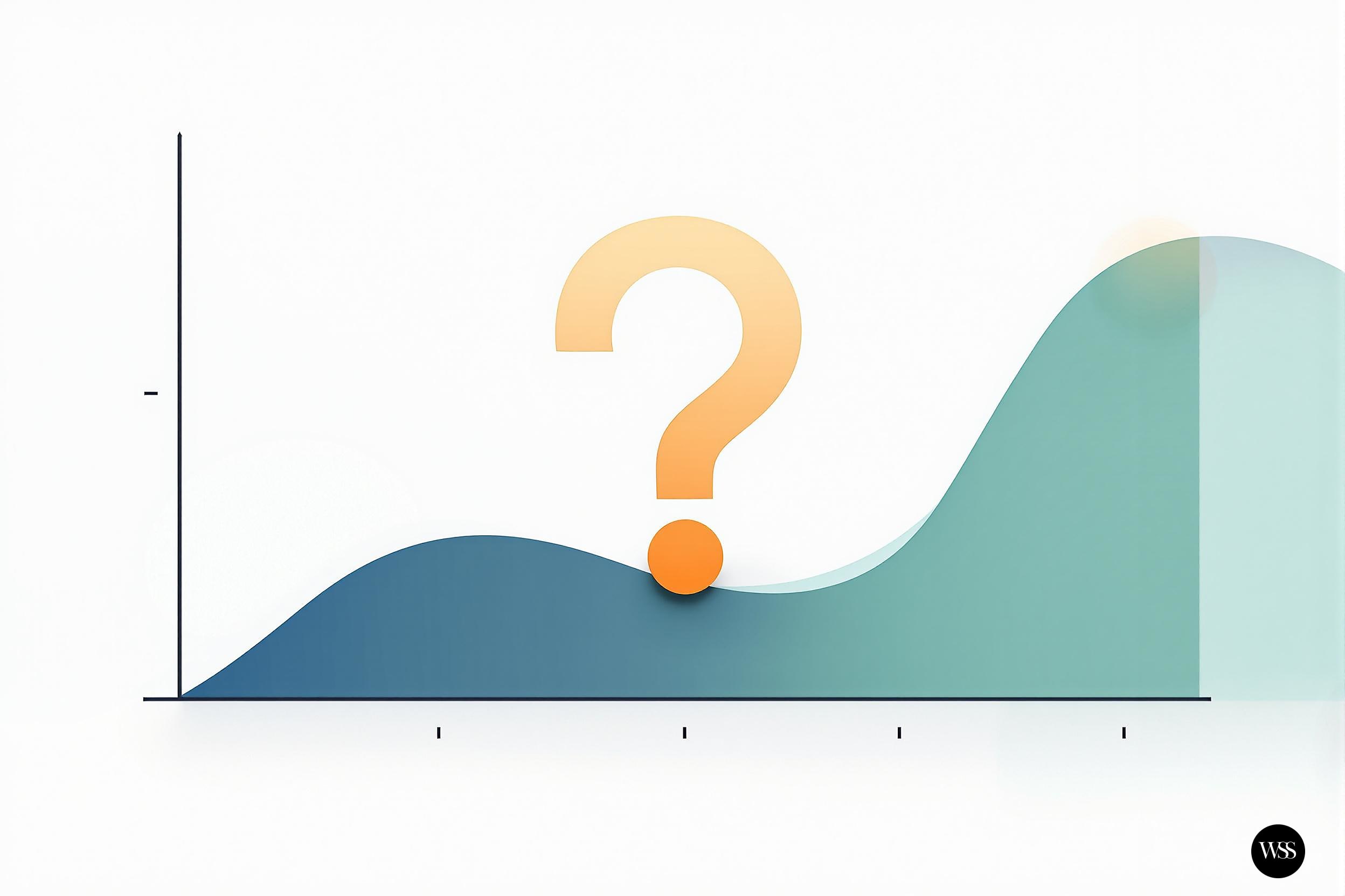 Graph with a question mark over a dip between two peaks