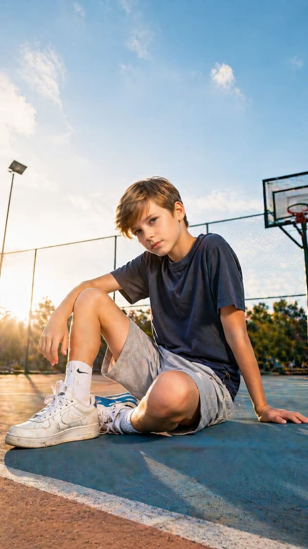 Boy on basketball court