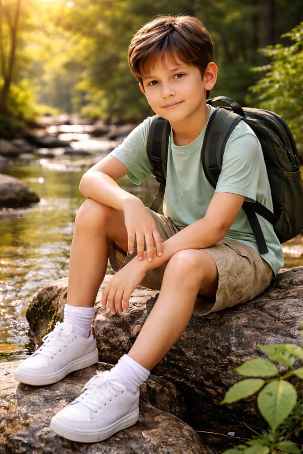 Boy sitting on path
