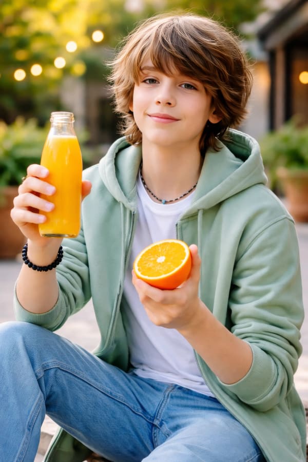 Boy holding orange juice
