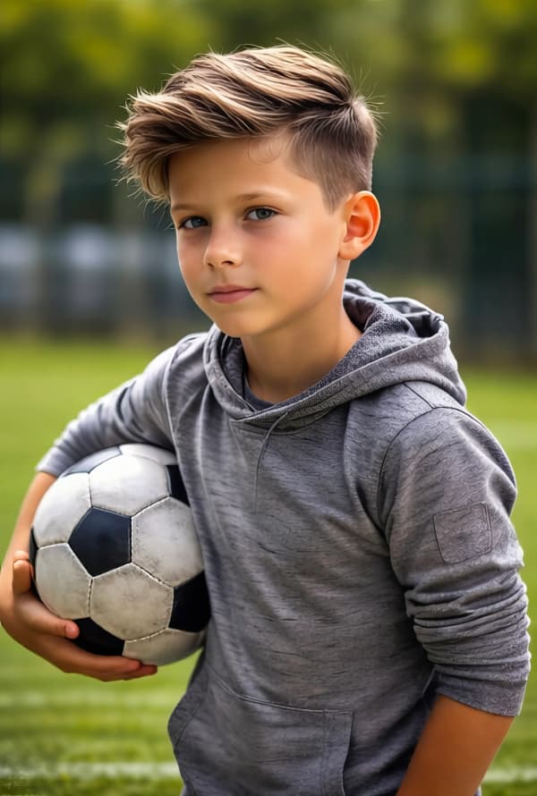 Boy with soccer ball outdoors