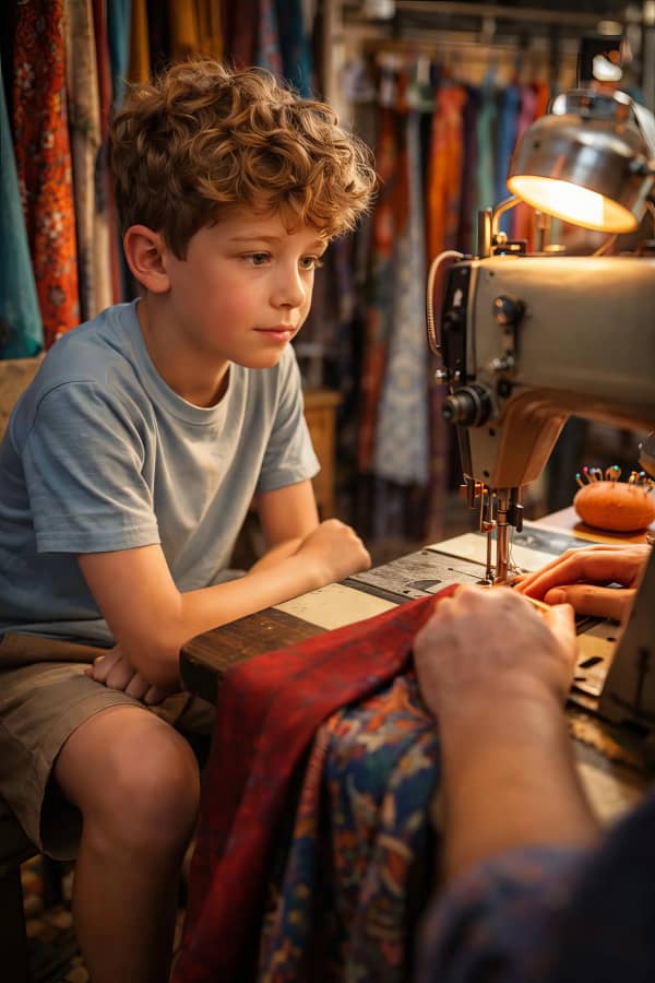Boy examining coins