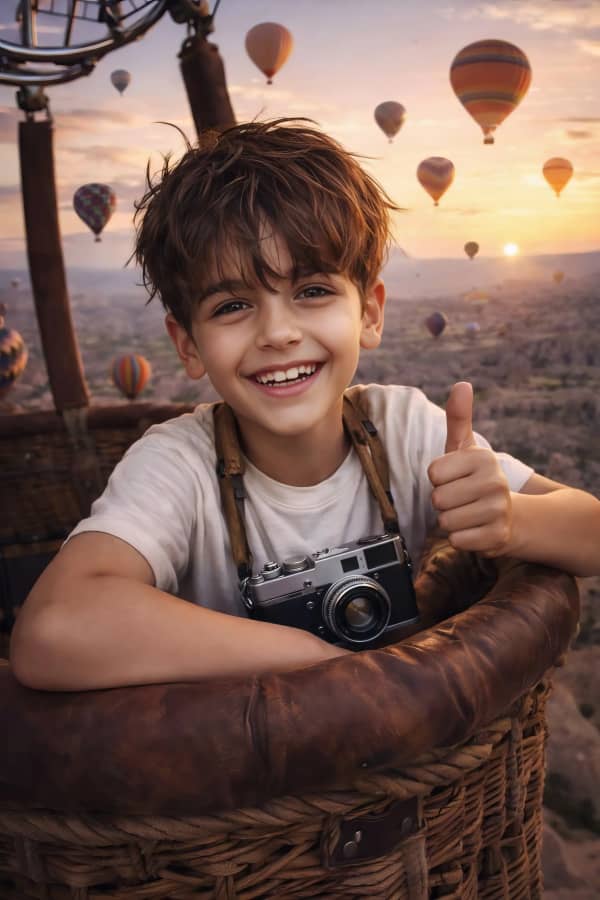 Boy in hot air balloon