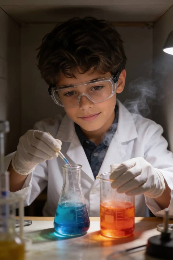 Boy doing science experiment