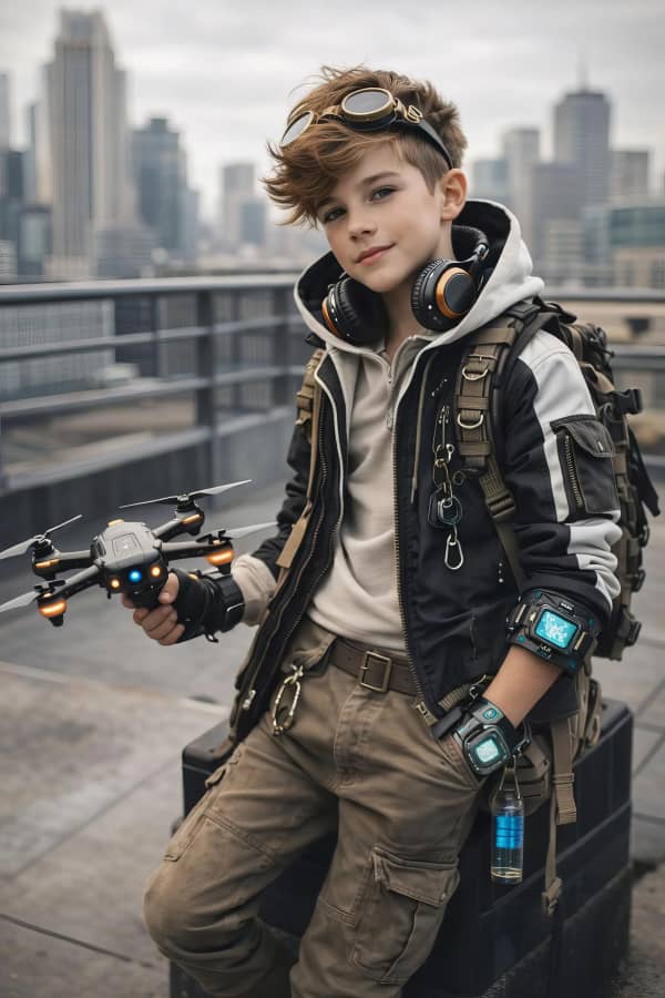 Boy looking through binoculars