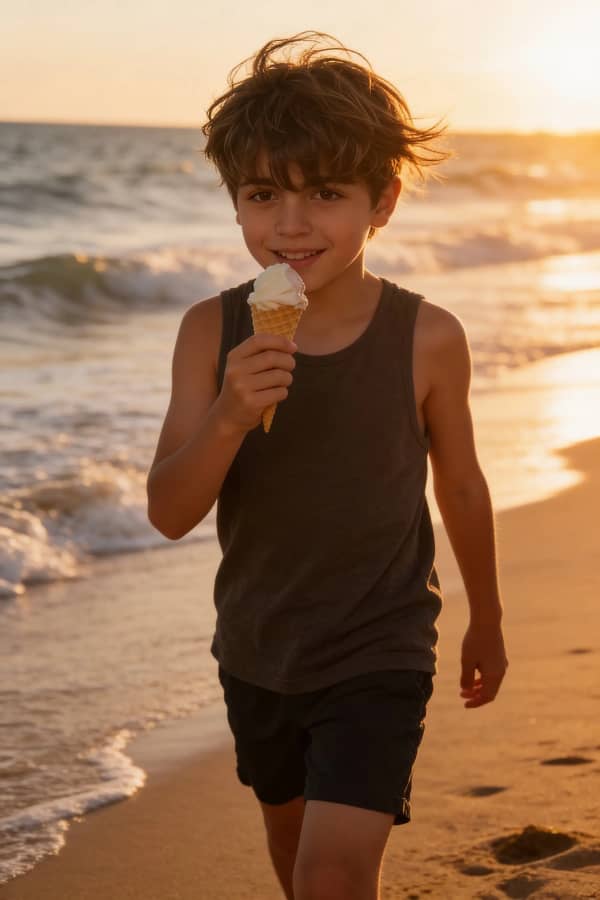 Boy walking on beach