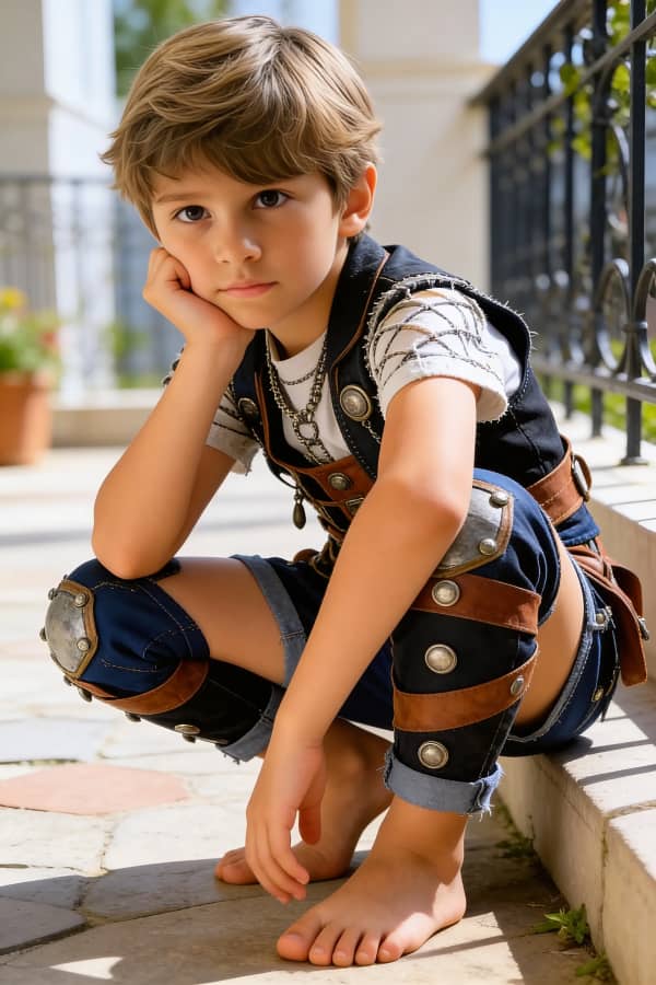 Boy crouching in dark area