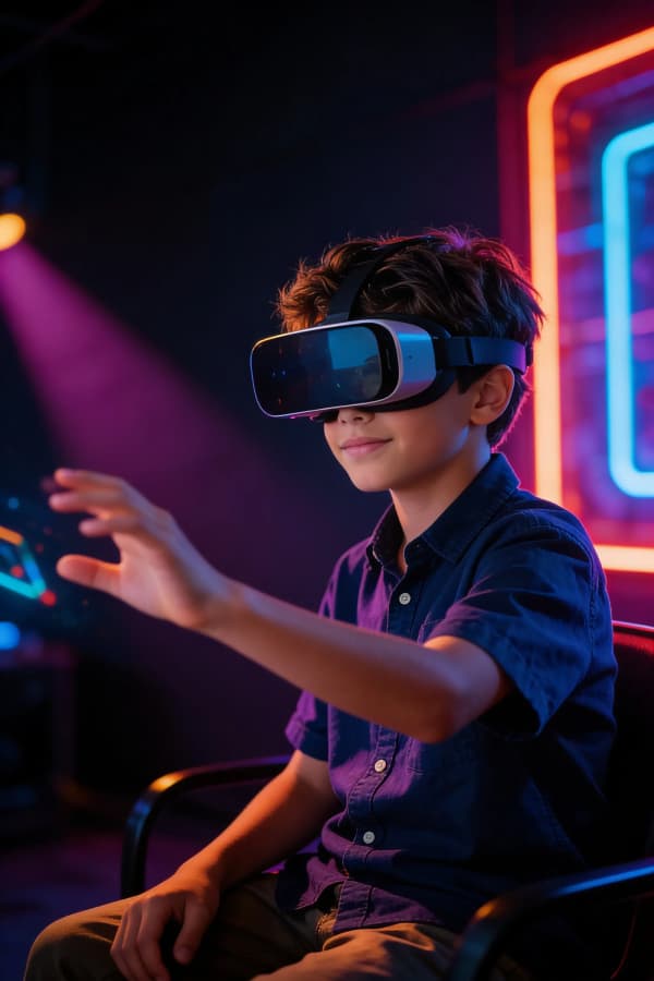Boy using VR headset