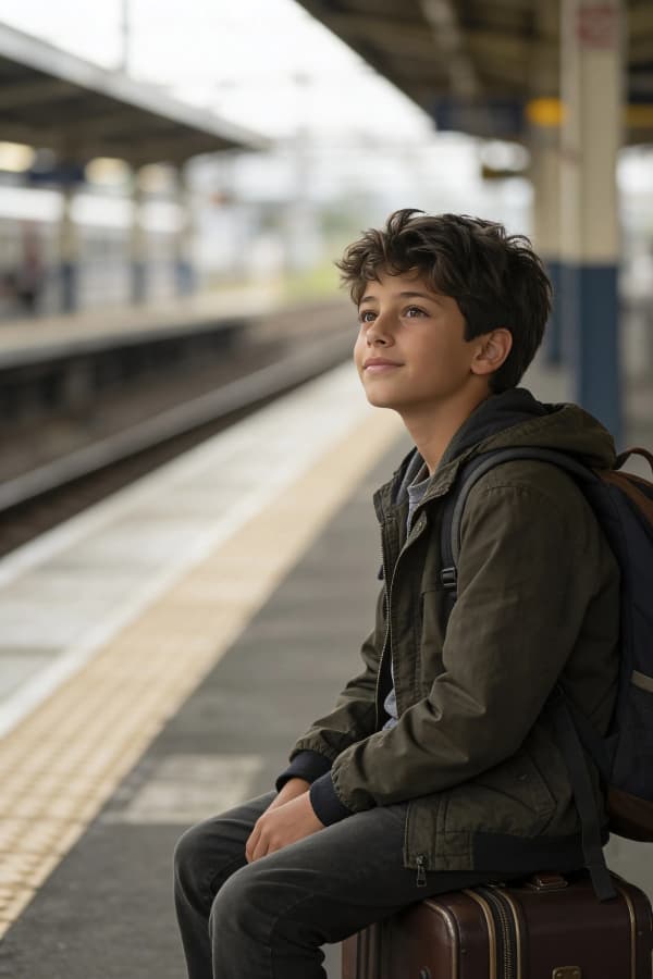 Boy waiting at train station