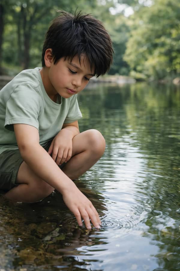 Boy playing in river