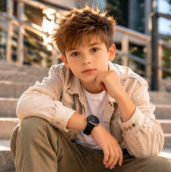 Boy sitting on steps