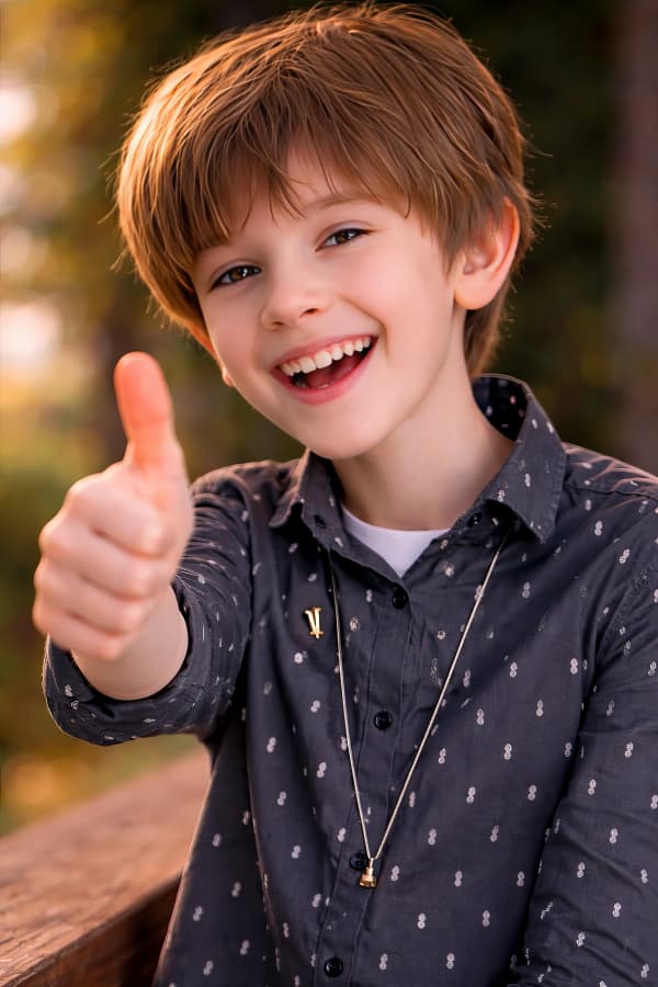 Boy Showing Thumbs Up Pose In Studio