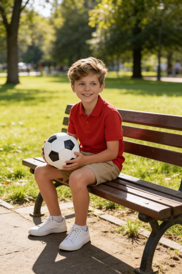 Boy kicking soccer ball