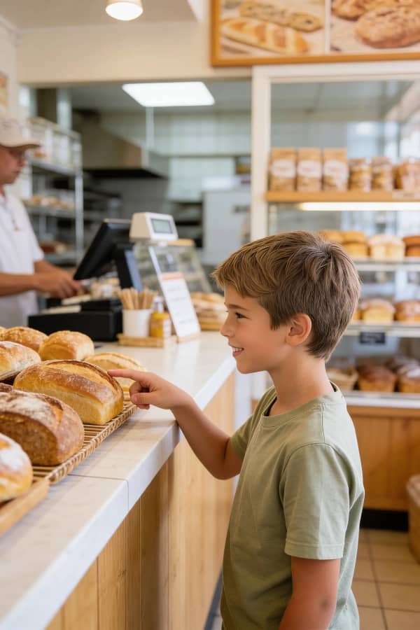 Boy at bakery counter