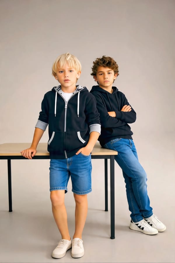 Boy sitting on stool collage
