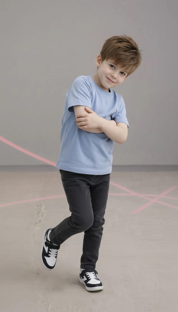 Boy Making Hand Gestures Pose Near Water