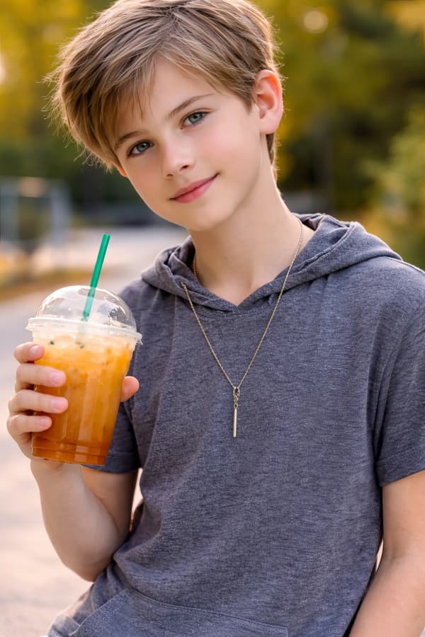 Boy holding glass of juice