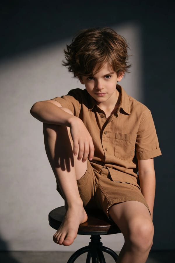 Boy sitting with folded arms