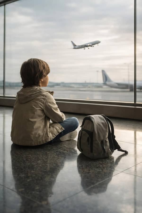 Boy watching airplane at airport