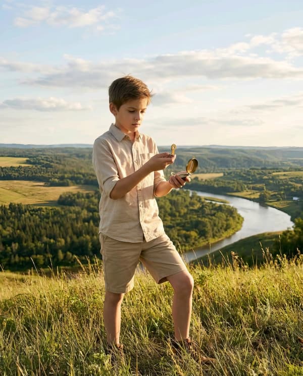 Boy on grassy hill