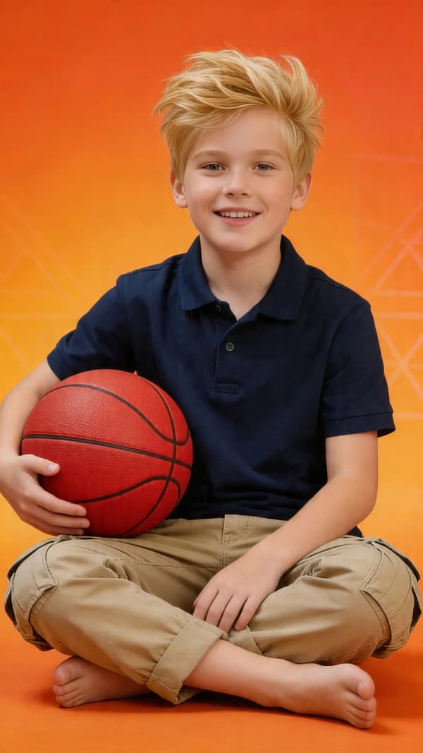 Boy sitting with basketball