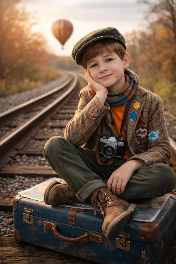Boy on train tracks
