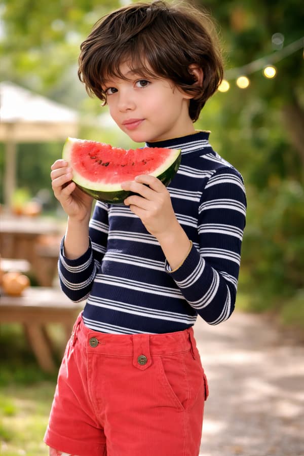Boy with watermelon outdoors