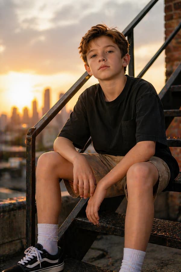 Boy sitting at sunset
