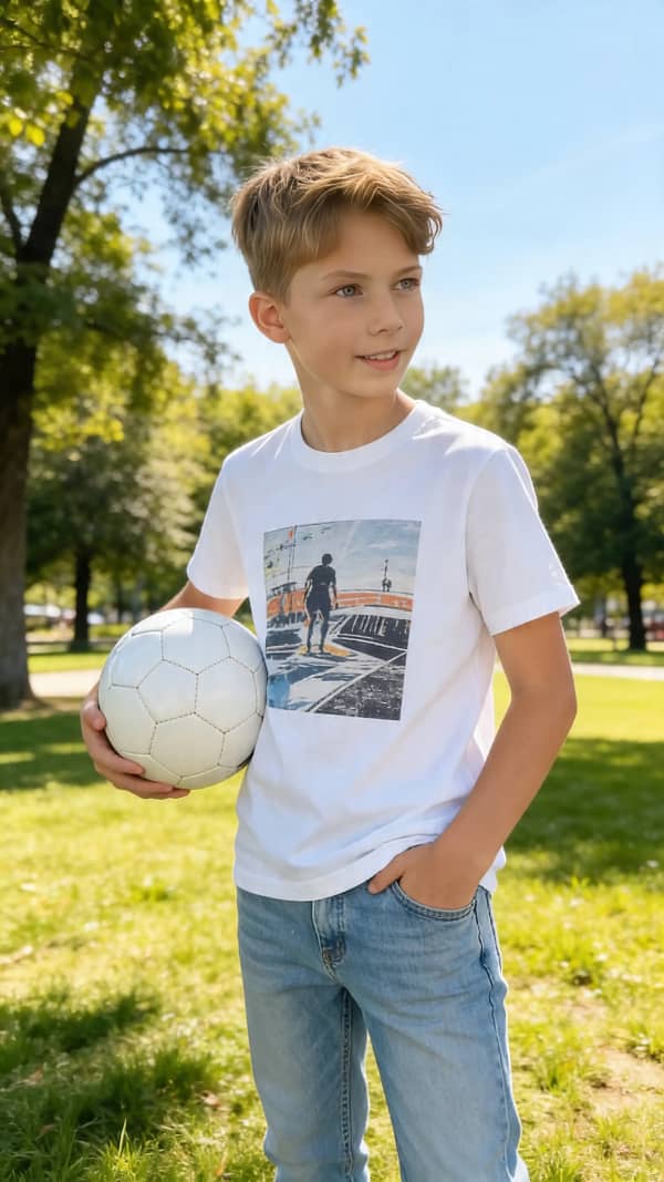 Boy holding soccer ball outdoors