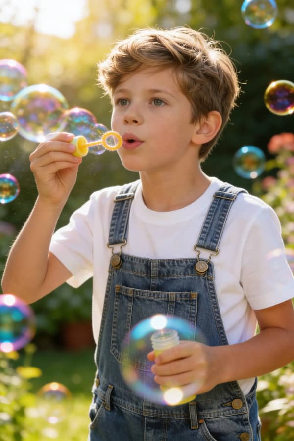Boy blowing bubbles