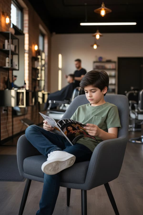 Boy reading in chair