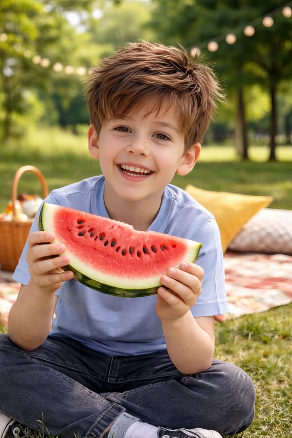 Boy eating watermelon