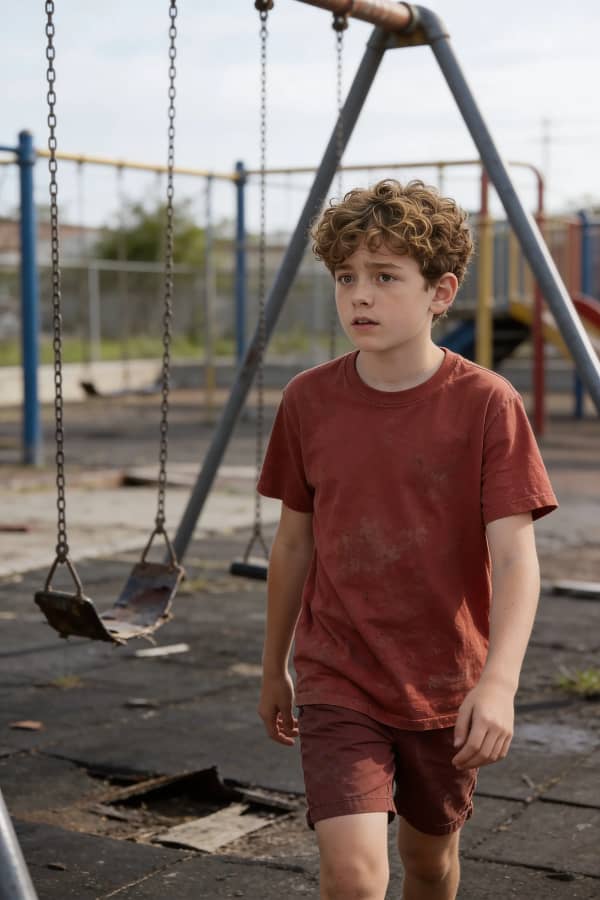 Boy in barren playground