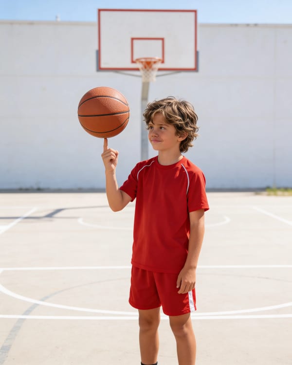 Boy balancing basketball