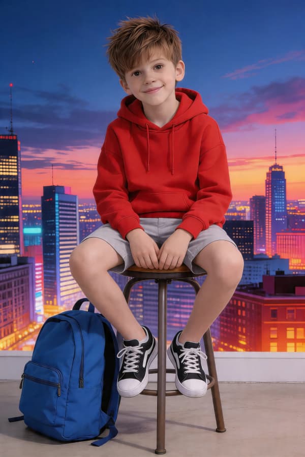 Boy sitting near sunset