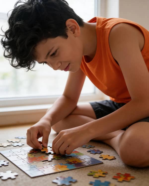 Boy playing board game