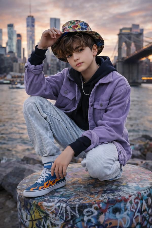 Boy sitting on street