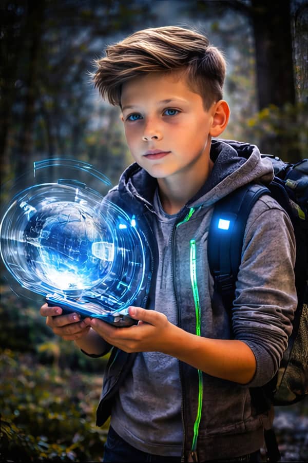 Boy holding glowing magic ball
